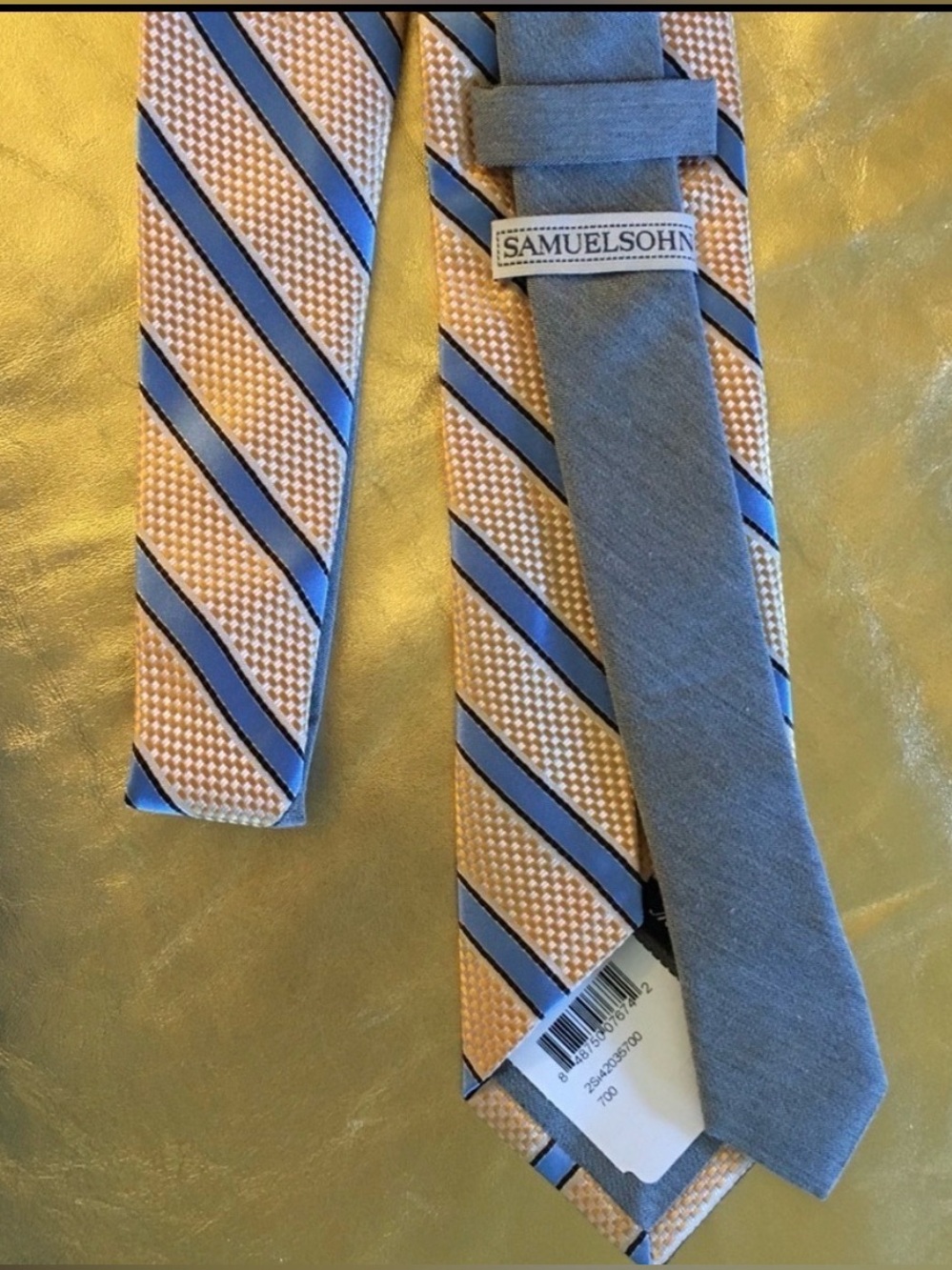 Samuelsohn Stripped Tie 58" in gold-yellow grey blue nwt